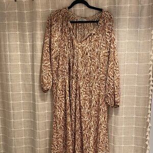 Polagram Brown Floral Long Sleeve Dress